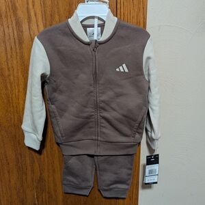 Adidas Brown and Cream Kids Tracksuit 2t